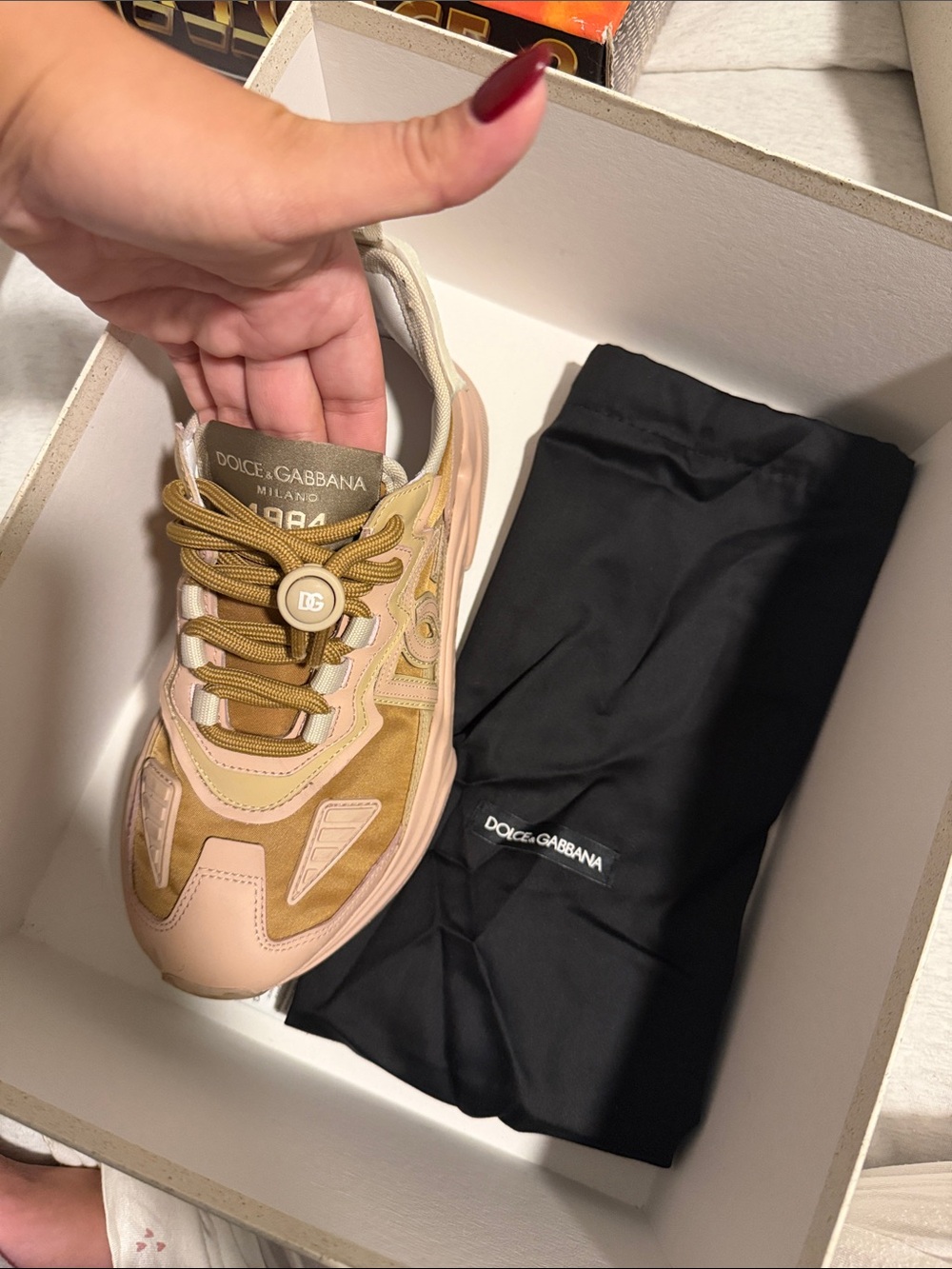 Dolce & Gabbana Women’s Pink Beige and Tan Chunky Sneakers